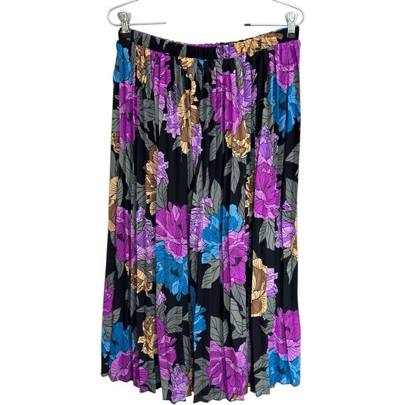 Y2k Purple Pleated Midi Skirt L Dark Floral Bloomcore Whimsigoth Flowy Antthony - Picture 5 of 12